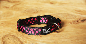 Pink Roses on Black Dog Collar