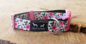 Pink Roses on White Dog Collar